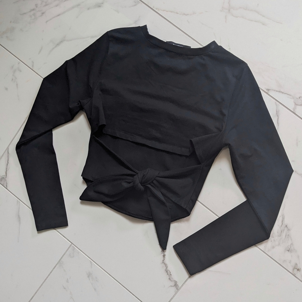 New! Akira Long Sleeve Mesh Corset Inspired Cropped Tie Back Top - Picture 3 of 12